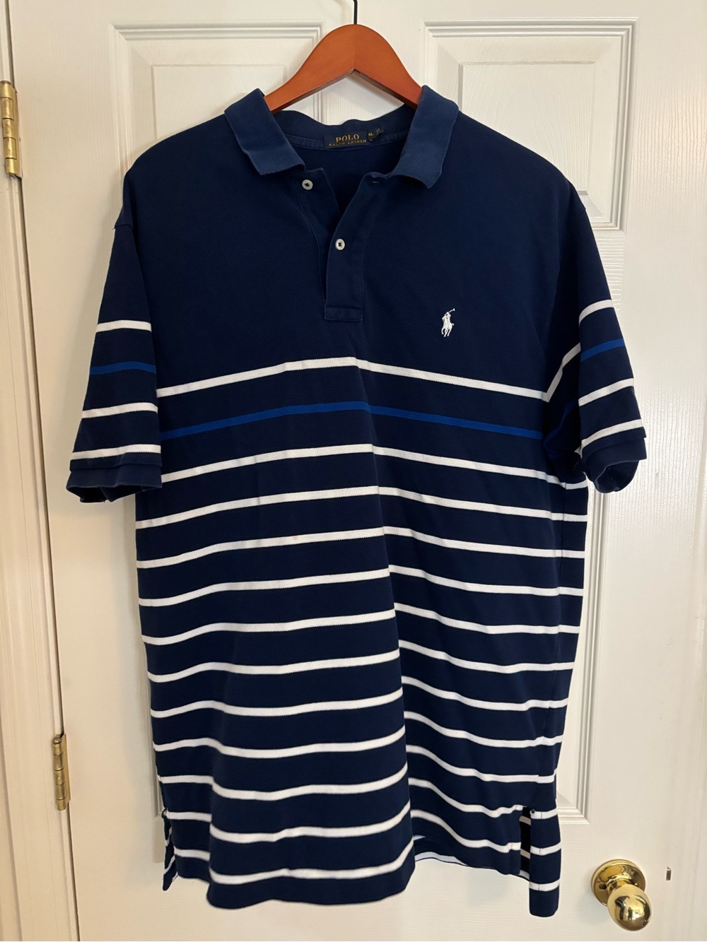 Ralph Lauren Navy Polo with White and Blue Stripes